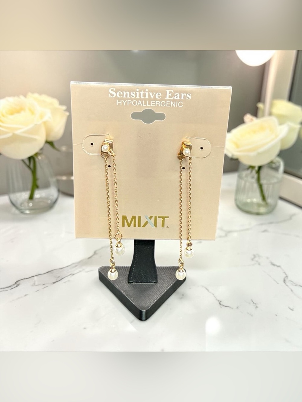 💛Mixit💛Gold-Tone Faux Pearl Dangle Earrings/NIP